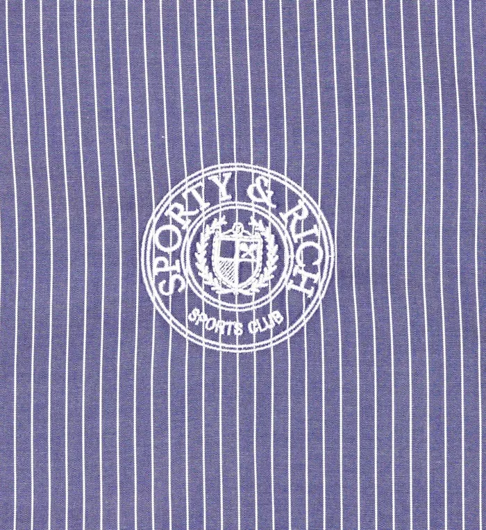Sporty and Rich Shirting Women Connecticut Crest Cropped Shirt 8211 Navy StripedWhite