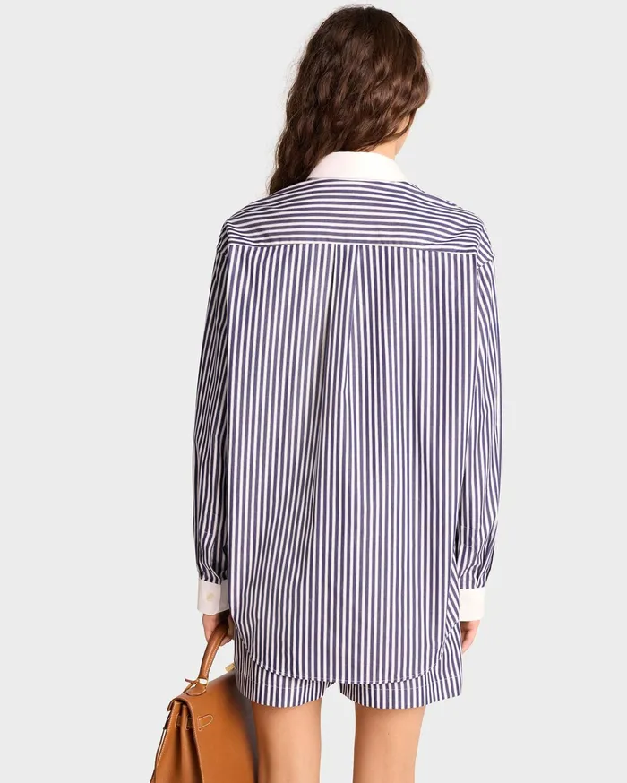 Sporty and Rich Shirting Women Vendome Oversized Shirt 8211 Navy StripeWhite