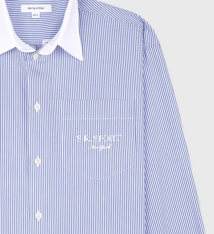 Sporty and Rich Shirts Men SR Sport Oversized Shirt 8211 Blue Striped