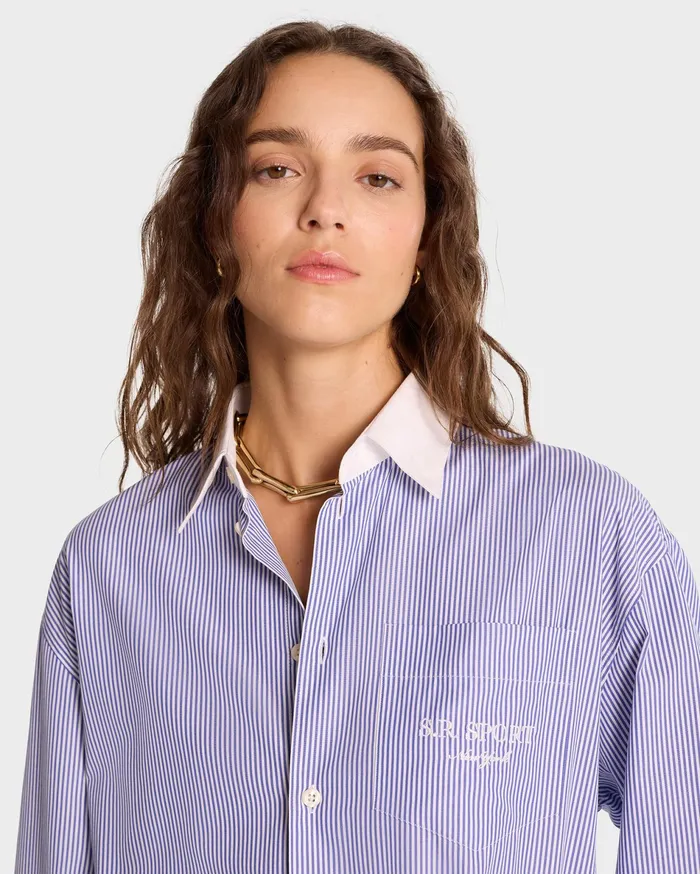 Sporty and Rich Shirts Men SR Sport Oversized Shirt 8211 Blue Striped