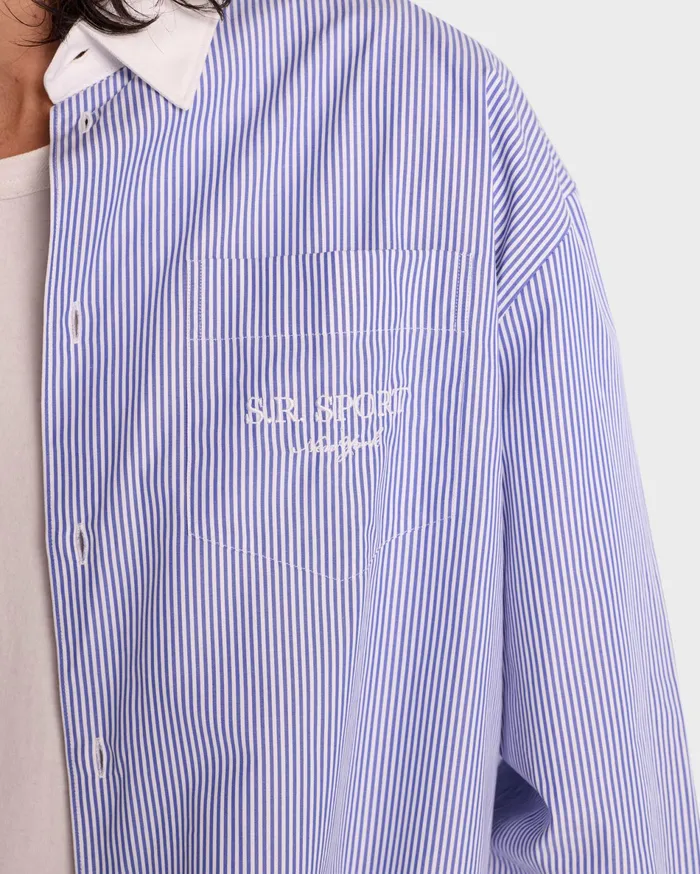Sporty and Rich Shirts Men SR Sport Oversized Shirt 8211 Blue Striped