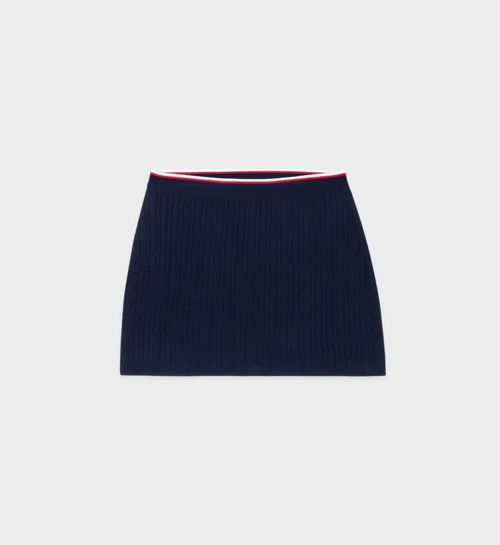 Sporty and Rich Skirts and Dresses Women Serif Logo Mini Cable Skirt 8211 NavyOff WhiteRed