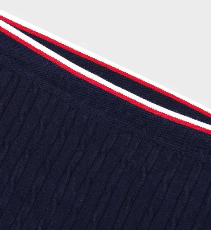 Sporty and Rich Skirts and Dresses Women Serif Logo Mini Cable Skirt 8211 NavyOff WhiteRed