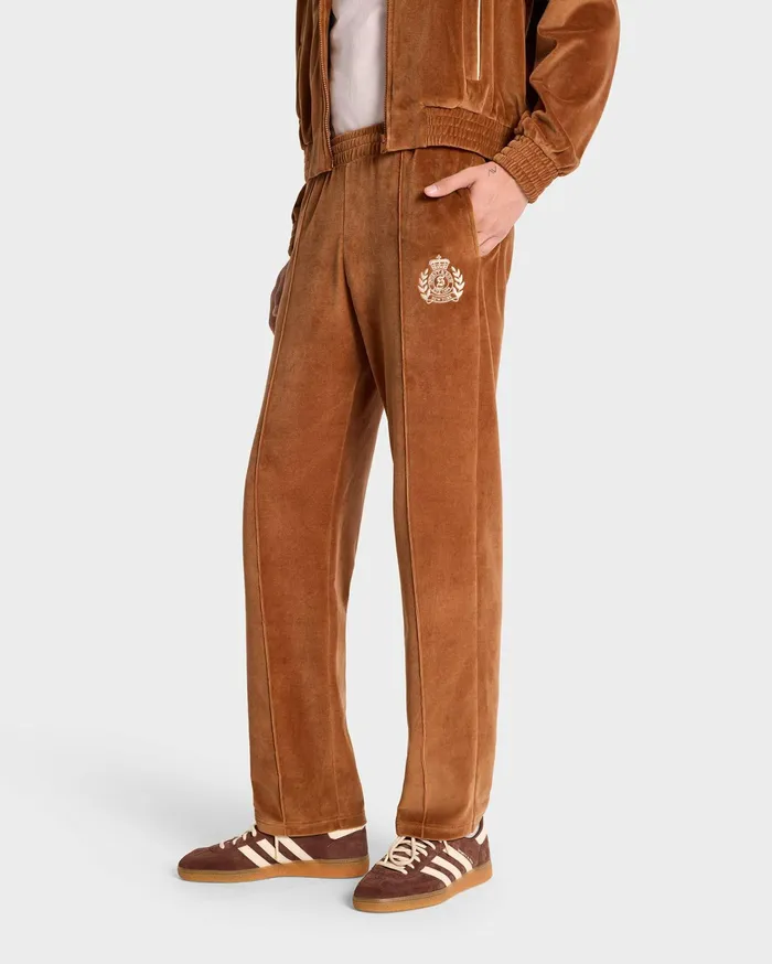 Sporty and Rich Sweatpants Women NY Crest Velour Track Pant 8211 TobaccoCream