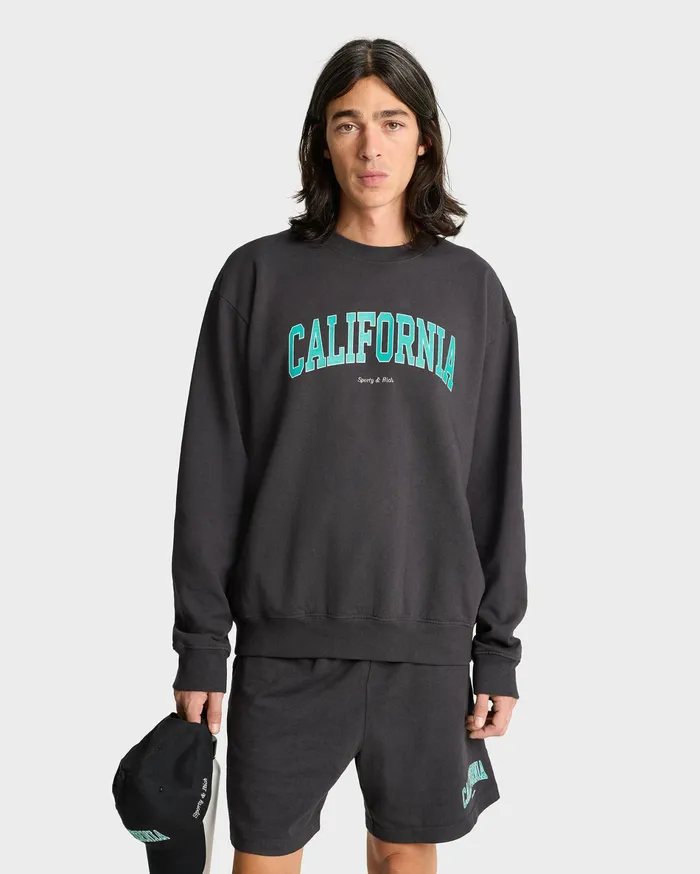 Sporty and Rich Sweatshirts Women California Crewneck 8211 Faded BlackSpring Green