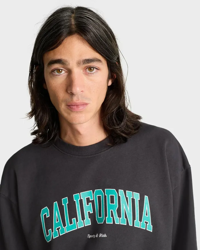 Sporty and Rich Sweatshirts Women California Crewneck 8211 Faded BlackSpring Green