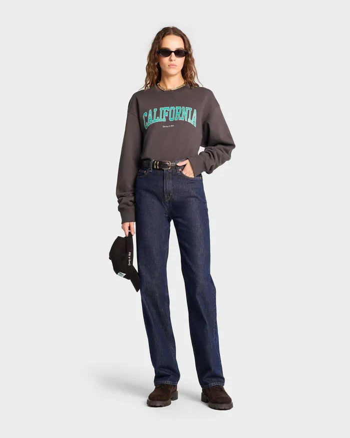 Sporty and Rich Sweatshirts Women California Crewneck 8211 Faded BlackSpring Green