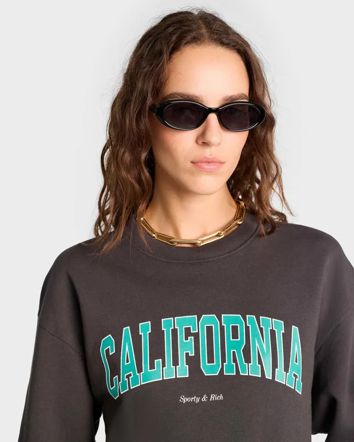 Sporty and Rich Sweatshirts Women California Crewneck 8211 Faded BlackSpring Green