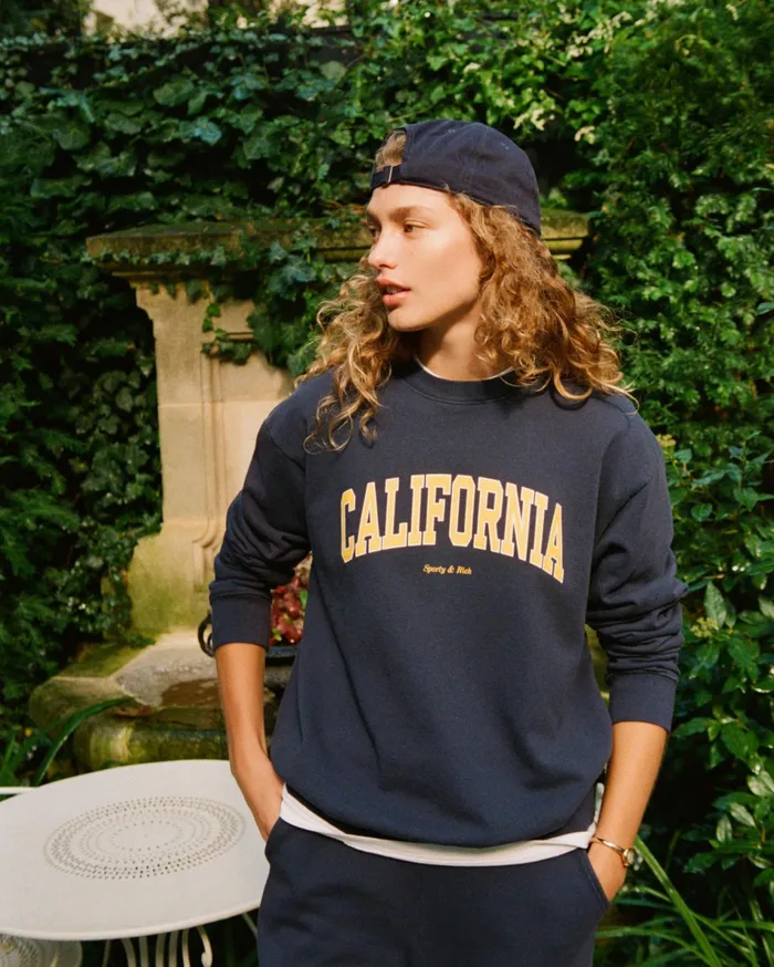 Sporty and Rich Sweatshirts Women California Crewneck 8211 NavyGold