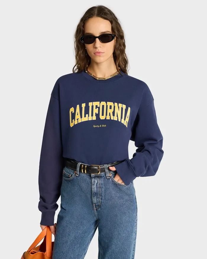 Sporty and Rich Sweatshirts Women California Crewneck 8211 NavyGold