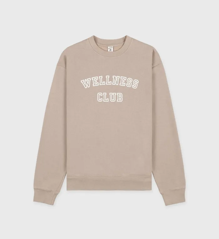 Sporty and Rich Sweatshirts Women Wellness Club Flocked Crewneck 8211 ElephantWhite Sporty and Rich Sweatshirts Women Wellness Club Flocked Crewneck 8211 ElephantWhite