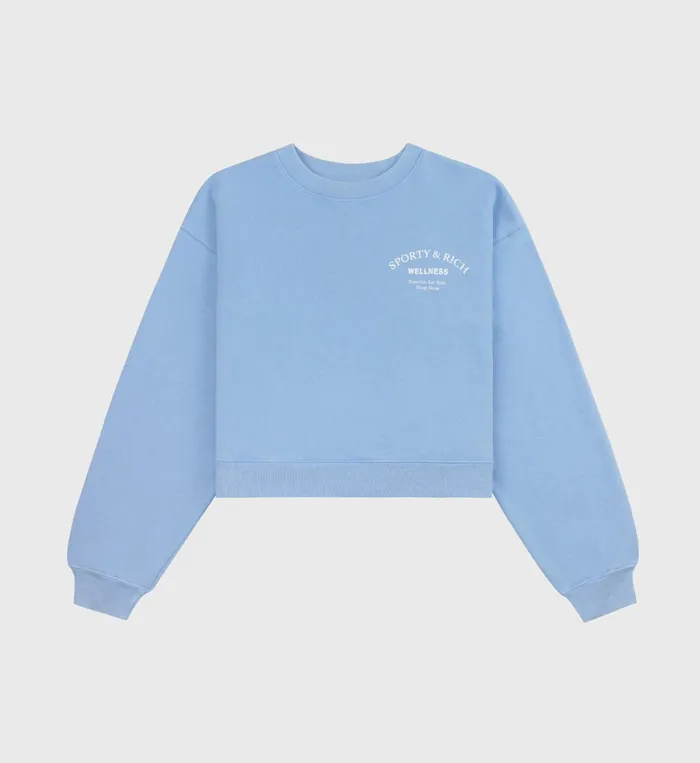 Sporty and Rich Sweatshirts Women Wellness Studio Cropped Crewneck 8211 Sky BlueWhite Sporty and Rich Sweatshirts Women Wellness Studio Cropped Crewneck 8211 Sky BlueWhite