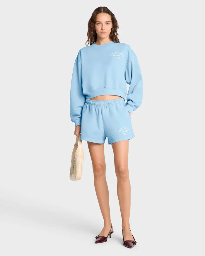 Sporty and Rich Sweatshirts Women Wellness Studio Cropped Crewneck 8211 Sky BlueWhite