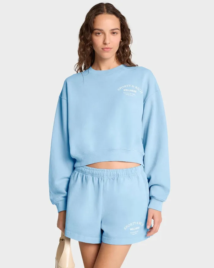 Sporty and Rich Sweatshirts Women Wellness Studio Cropped Crewneck 8211 Sky BlueWhite