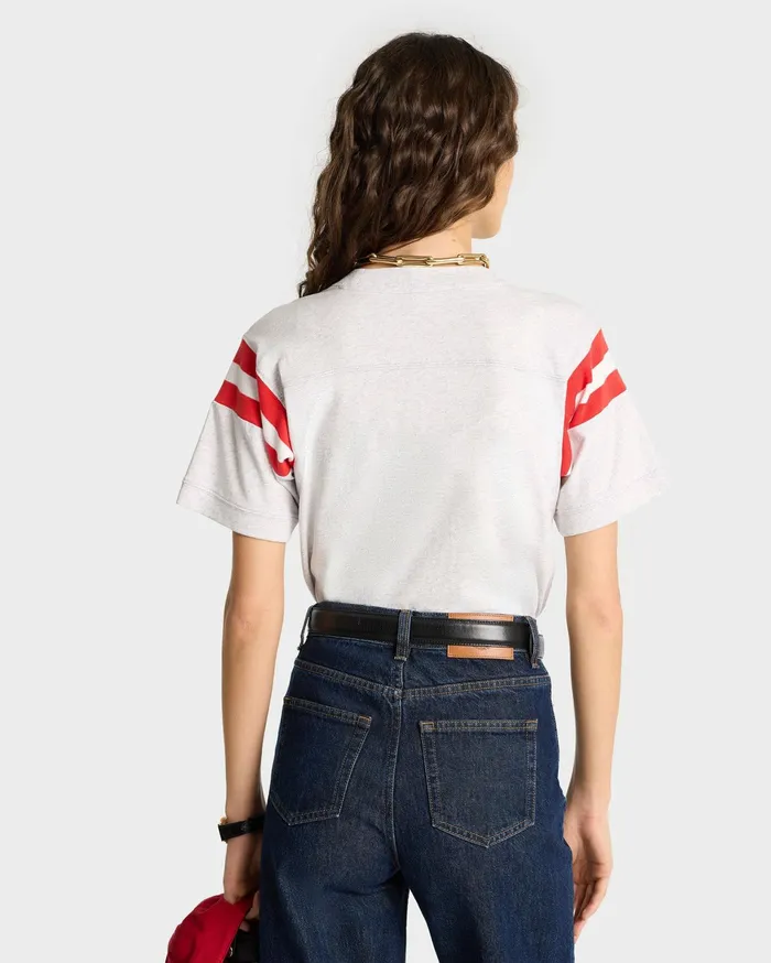 Sporty and Rich TShirts and Tops Women Emblem Rugby Tee 8211 Heather GraySports Red