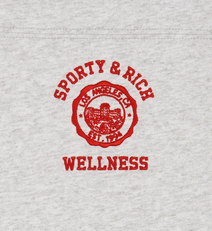 Sporty and Rich TShirts and Tops Women Emblem Rugby Tee 8211 Heather GraySports Red