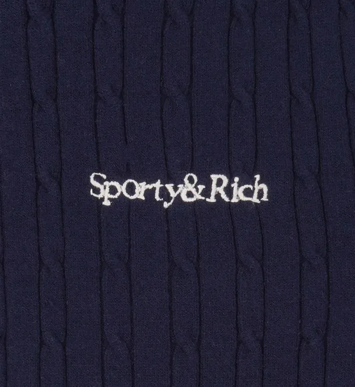 Sporty and Rich TShirts and Tops Women Serif Logo Mini Cable Polo 8211 NavyOff WhiteRed