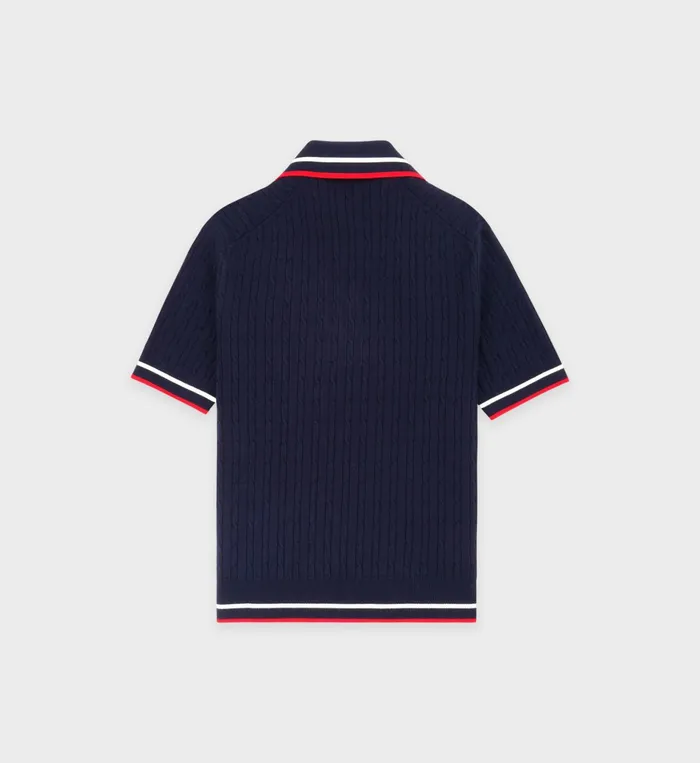 Sporty and Rich TShirts and Tops Women Serif Logo Mini Cable Polo 8211 NavyOff WhiteRed