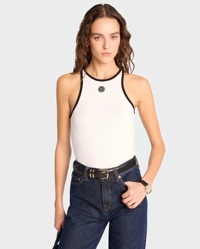 Sporty and Rich TShirts and Tops Women SRHWC Ribbed Tank 8211 WhiteBlack