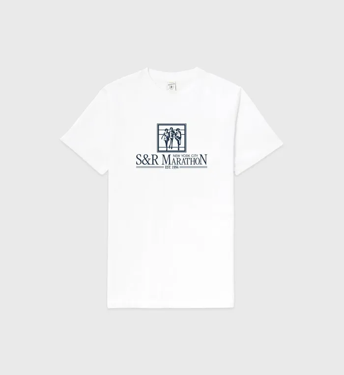 Sporty and Rich TShirts Men NY Marathon TShirt 8211 WhiteNavy