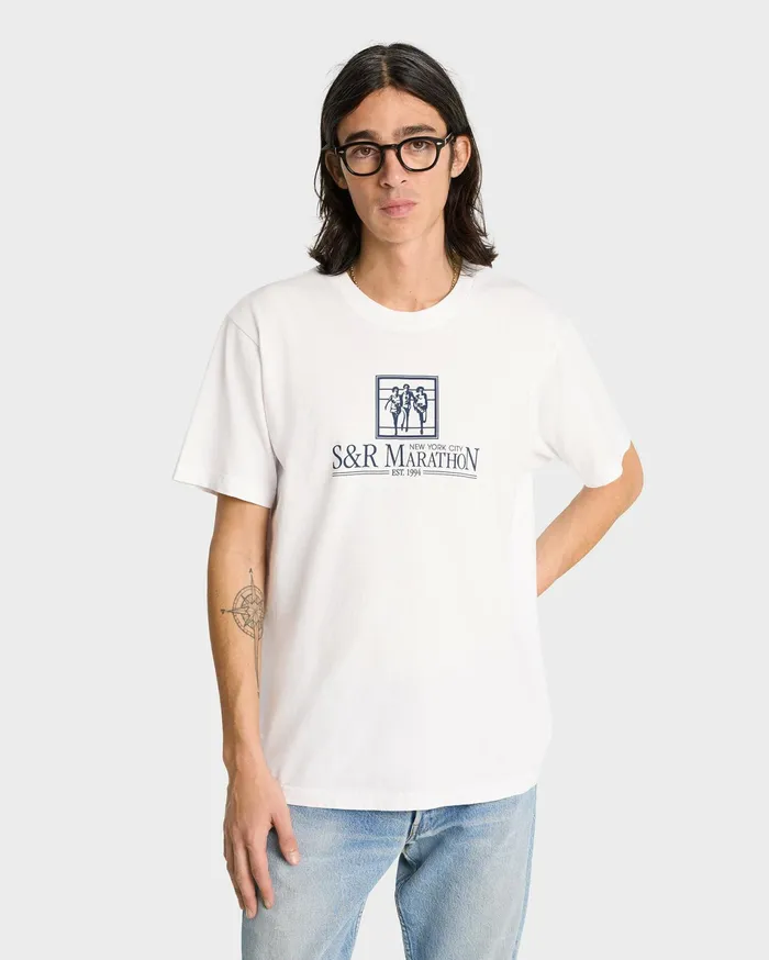 Sporty and Rich TShirts Men NY Marathon TShirt 8211 WhiteNavy