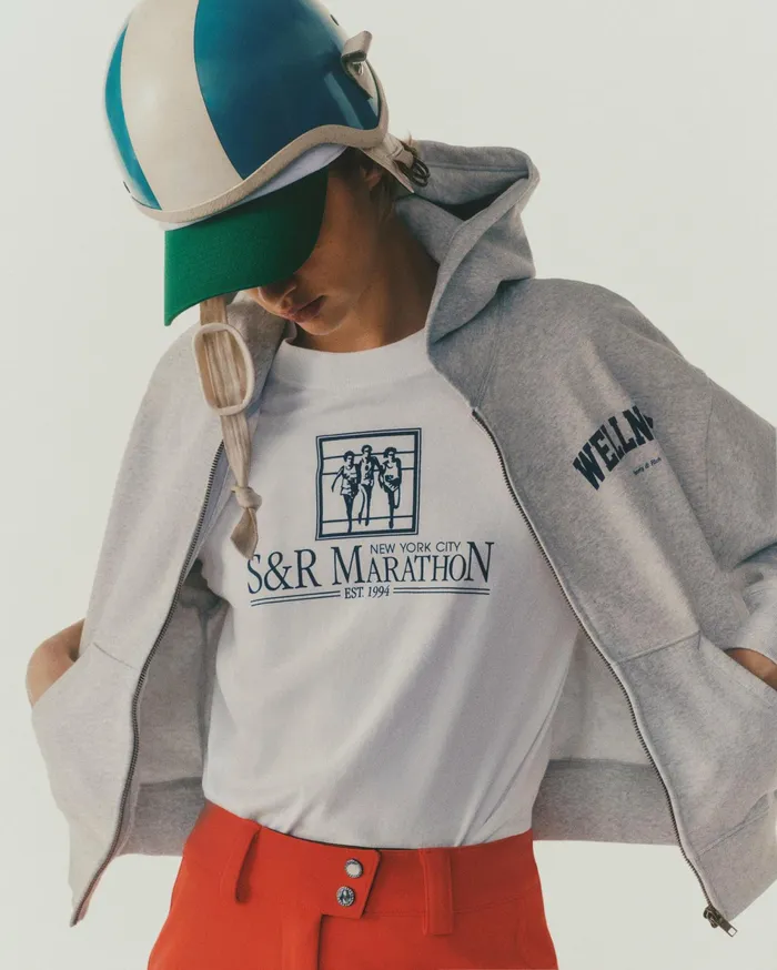 Sporty and Rich TShirts Men NY Marathon TShirt 8211 WhiteNavy