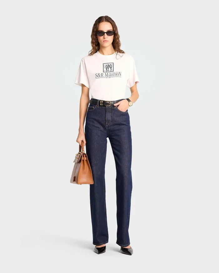 Sporty and Rich TShirts Men NY Marathon TShirt 8211 WhiteNavy