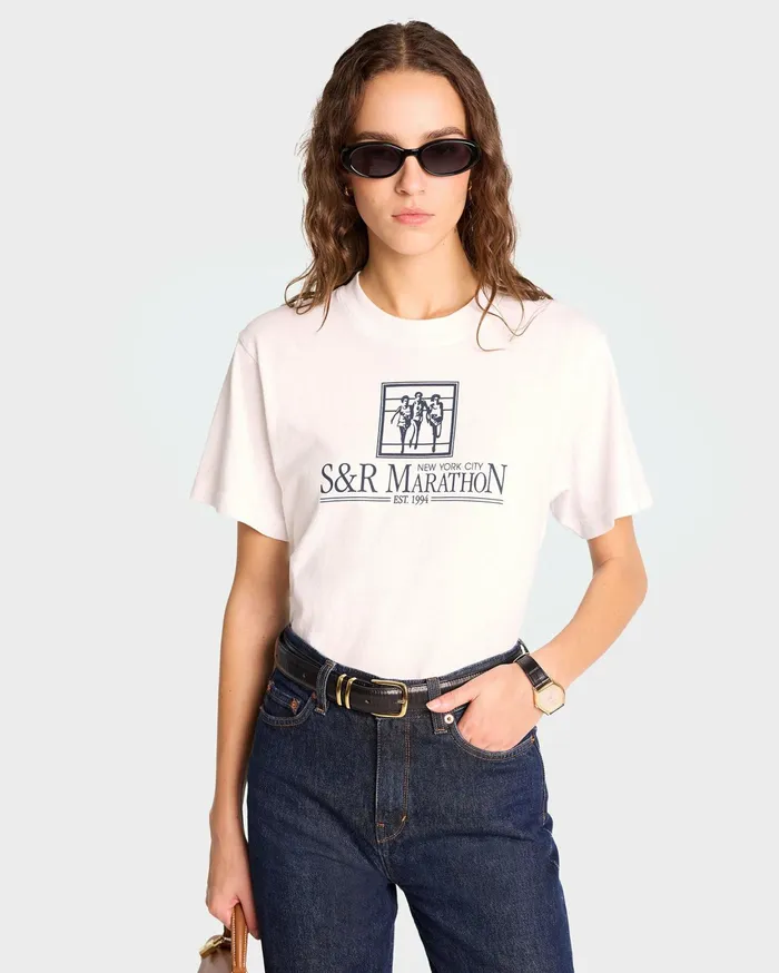 Sporty and Rich TShirts Men NY Marathon TShirt 8211 WhiteNavy