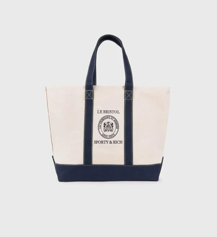 Sporty and Rich Tote Bags Women Crest Seal Tote Bag 8211 Natural
