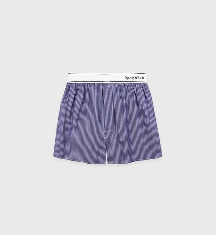 Sporty and Rich Underwear Women Serif Logo Boxer Short 8211 Navy Striped