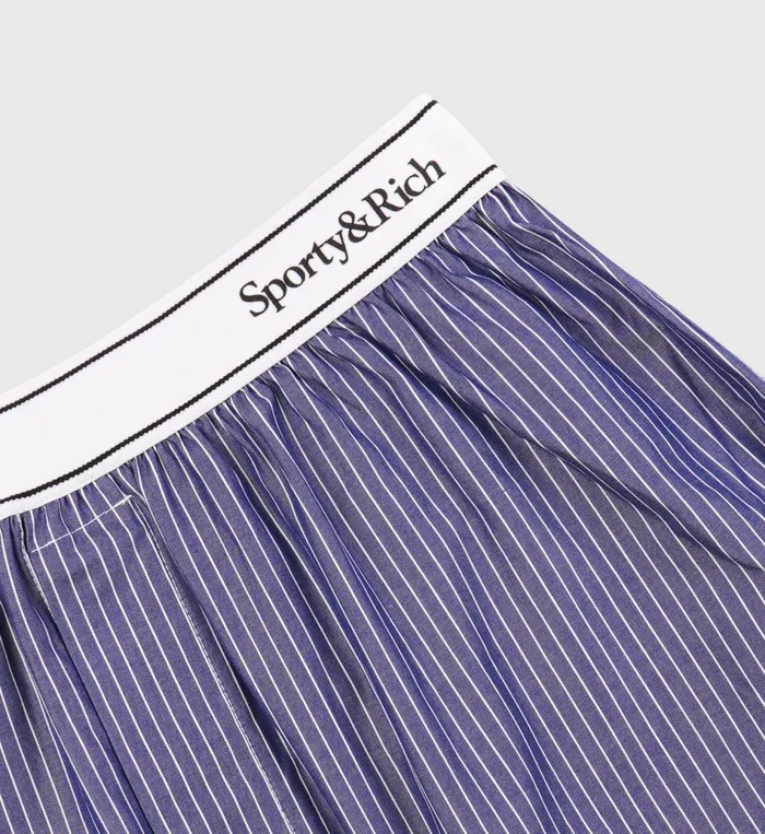 Sporty and Rich Underwear Women Serif Logo Boxer Short 8211 Navy Striped