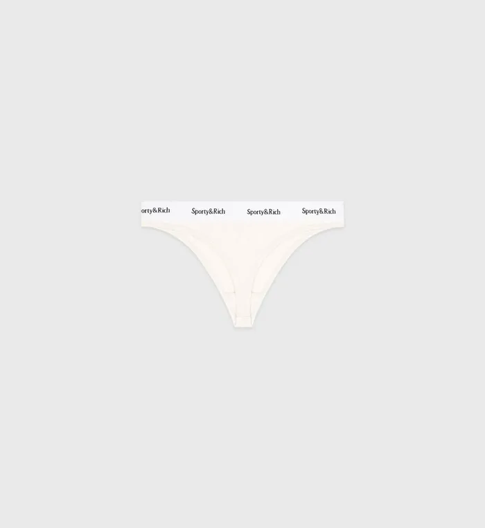 Sporty and Rich Underwear Women Serif Logo Thong 8211 Cream