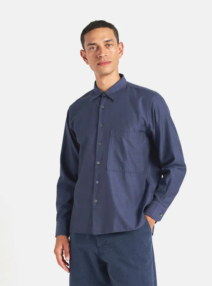 Square Pocket Shirt In Navy SG Brushed Twill Men Universal Works Shirts