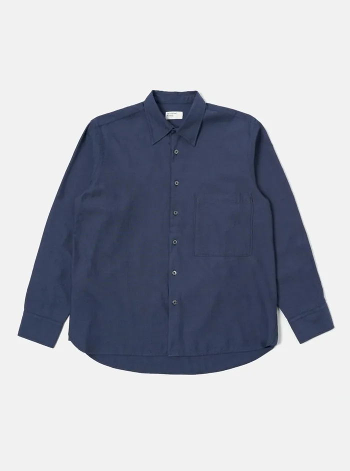 Square Pocket Shirt In Navy SG Brushed Twill Men Universal Works Shirts