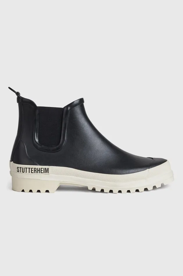 Stutterheim Black And White Chelsea Rainwalker Boots Women Rain Boots