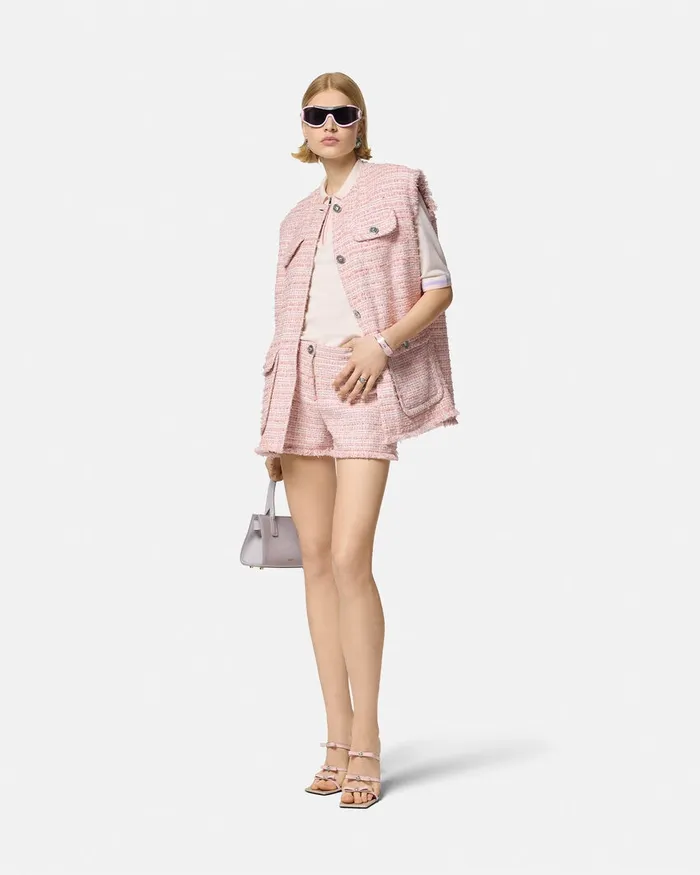 Suits Women Versace Tweed Mini Shorts Light Pink