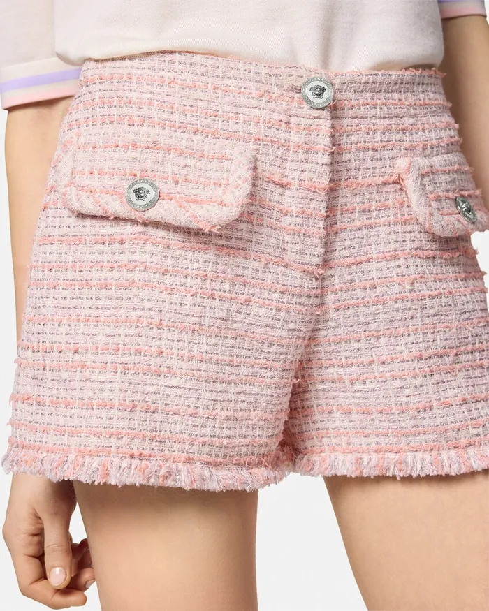 Suits Women Versace Tweed Mini Shorts Light Pink