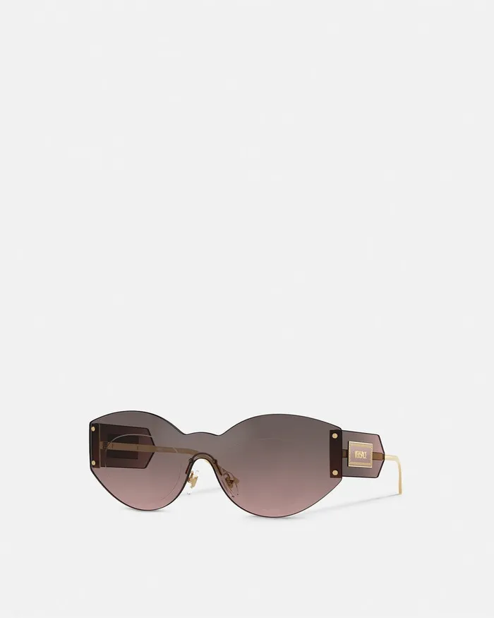 Sunglasses Women Versace Damier Plaque Shield Sunglasses Brown