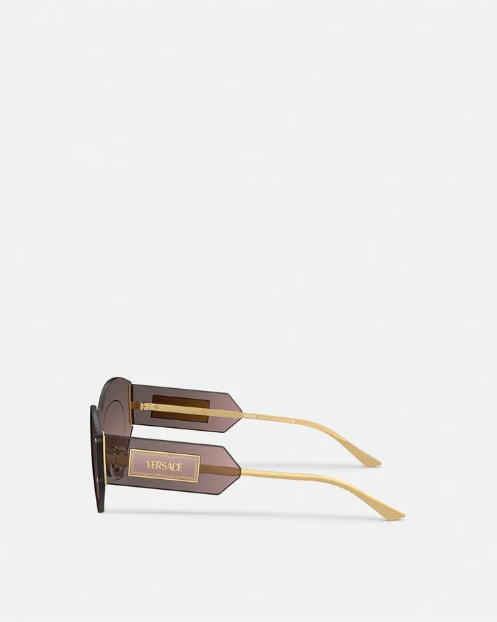 Sunglasses Women Versace Damier Plaque Shield Sunglasses Brown