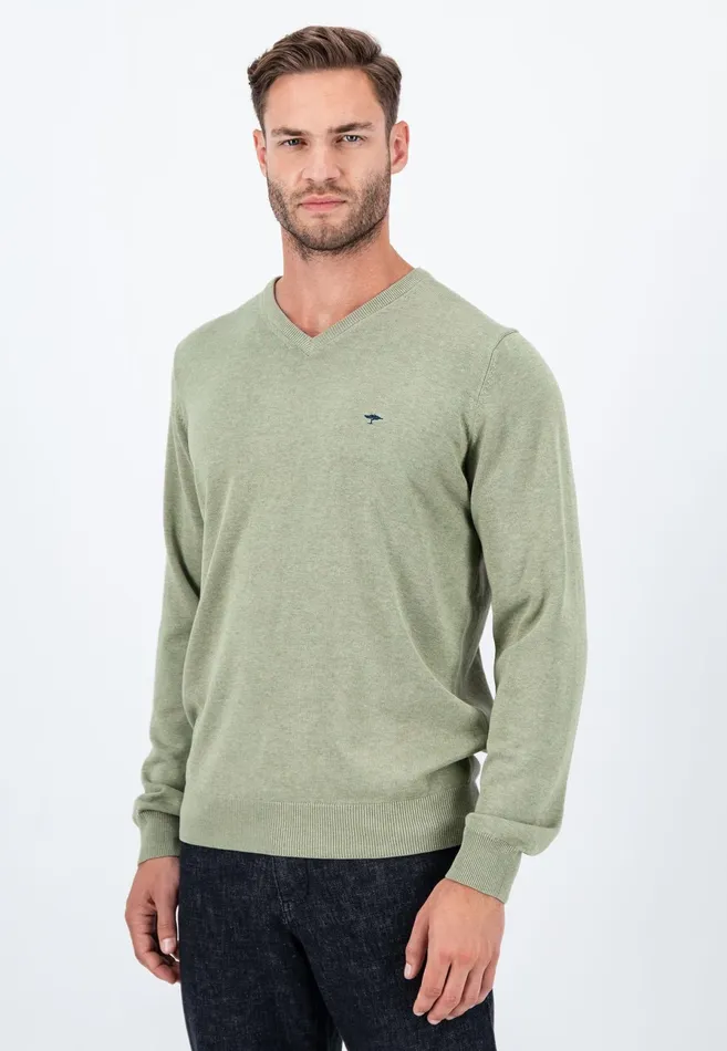 Sweater Men FYNCHHATTON Cotton Knitting Sweater With Vneckline Vibrant Bluenew Dijonrustruby Redflamepale Blushfuchsiadark Teal