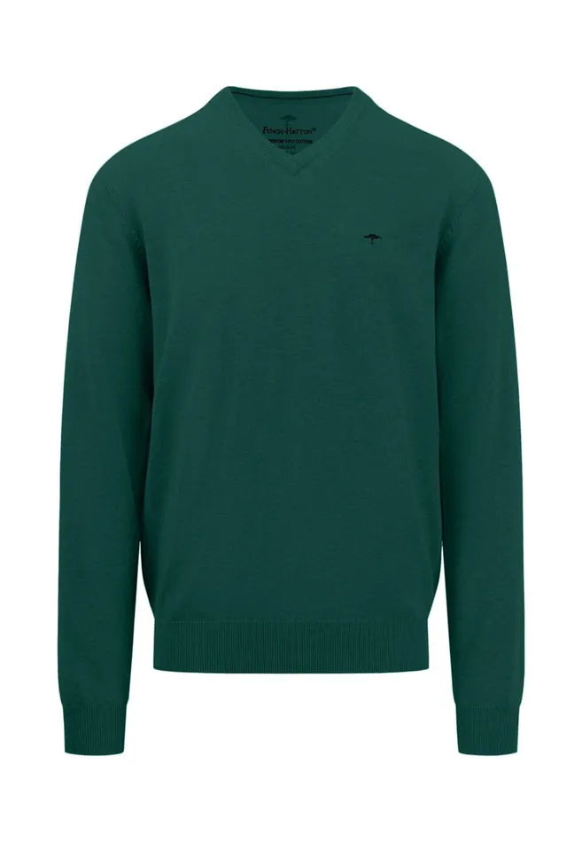 Sweater Men FYNCHHATTON Cotton Knitting Sweater With Vneckline Vibrant Bluenew Dijonrustruby Redflamepale Blushfuchsiadark Teal