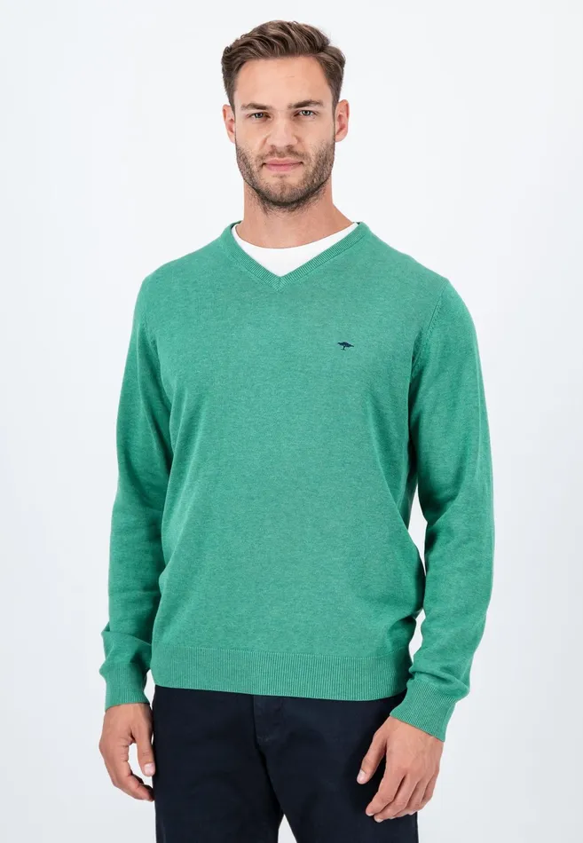 Sweater Men FYNCHHATTON Cotton Knitting Sweater With Vneckline Vibrant Bluenew Dijonrustruby Redflamepale Blushfuchsiadark Teal