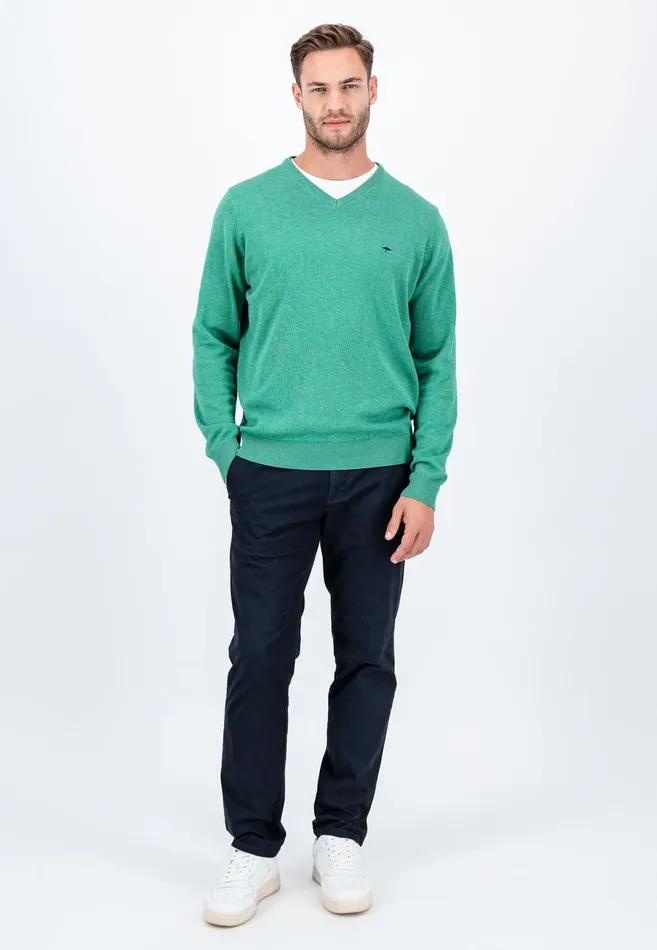 Sweater Men FYNCHHATTON Cotton Knitting Sweater With Vneckline Vibrant Bluenew Dijonrustruby Redflamepale Blushfuchsiadark Teal