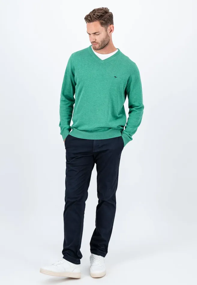 Sweater Men FYNCHHATTON Cotton Knitting Sweater With Vneckline Vibrant Bluenew Dijonrustruby Redflamepale Blushfuchsiadark Teal