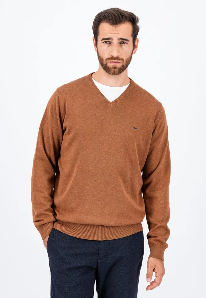 Sweater Men FYNCHHATTON Cotton Knitting Sweater With Vneckline Vibrant Bluenew Dijonrustruby Redflamepale Blushfuchsiadark Teal