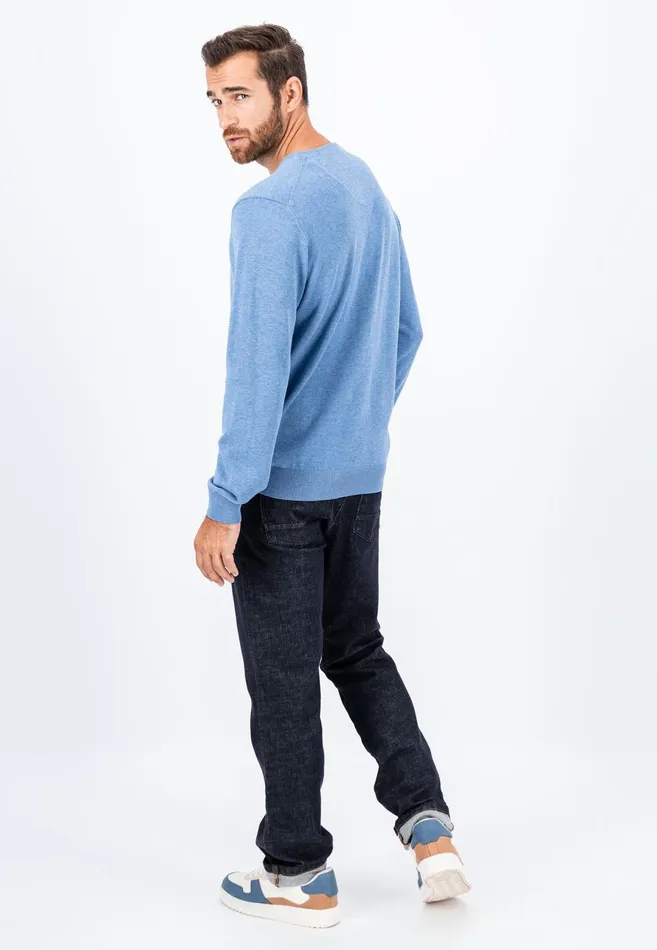 Sweater Men FYNCHHATTON Cotton Knitting Sweater With Vneckline Vibrant Bluenew Dijonrustruby Redflamepale Blushfuchsiadark Teal