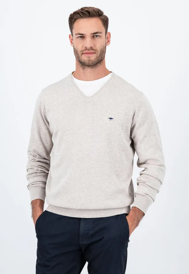 Sweater Men FYNCHHATTON Cotton Knitting Sweater With Vneckline Vibrant Bluenew Dijonrustruby Redflamepale Blushfuchsiadark Teal