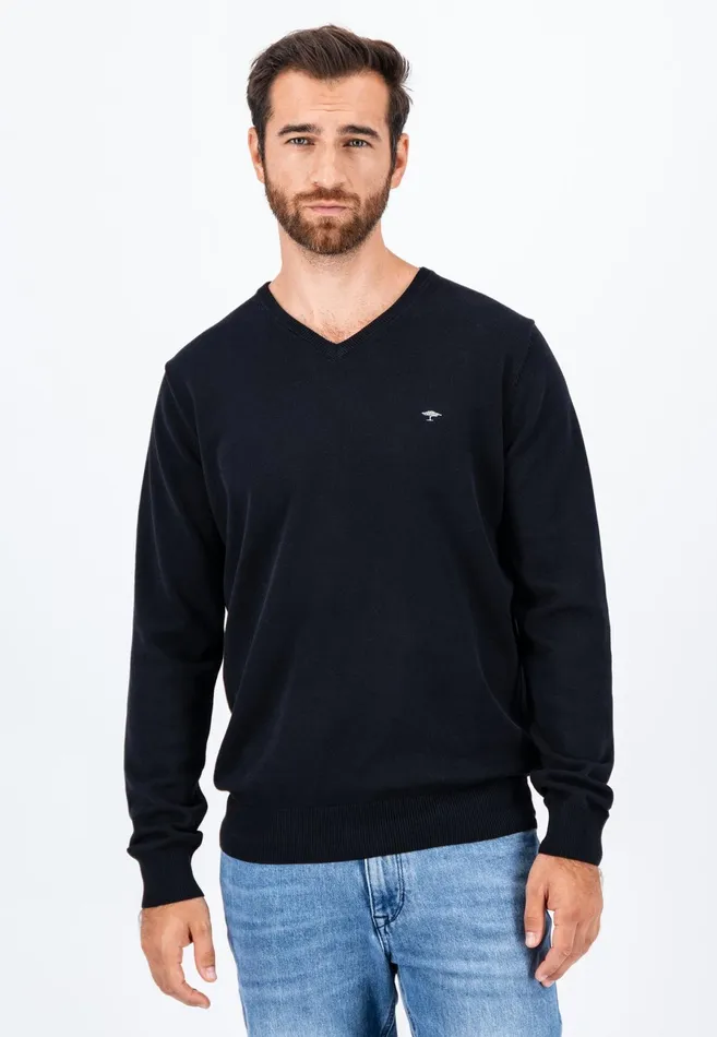 Sweater Men FYNCHHATTON Cotton Knitting Sweater With Vneckline Vibrant Bluenew Dijonrustruby Redflamepale Blushfuchsiadark Teal