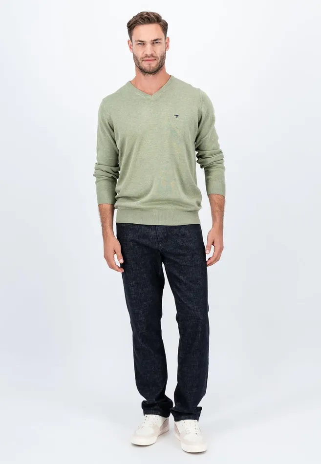 Sweater Men FYNCHHATTON Cotton Knitting Sweater With Vneckline Vibrant Bluenew Dijonrustruby Redflamepale Blushfuchsiadark Teal