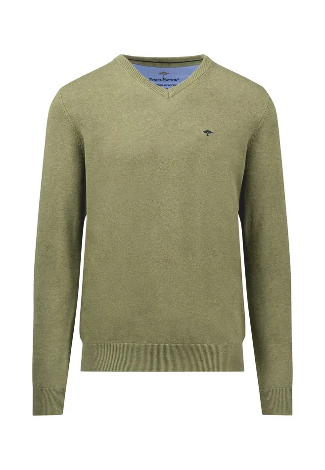 Sweater Men FYNCHHATTON Cotton Knitting Sweater With Vneckline Vibrant Bluenew Dijonrustruby Redflamepale Blushfuchsiadark Teal